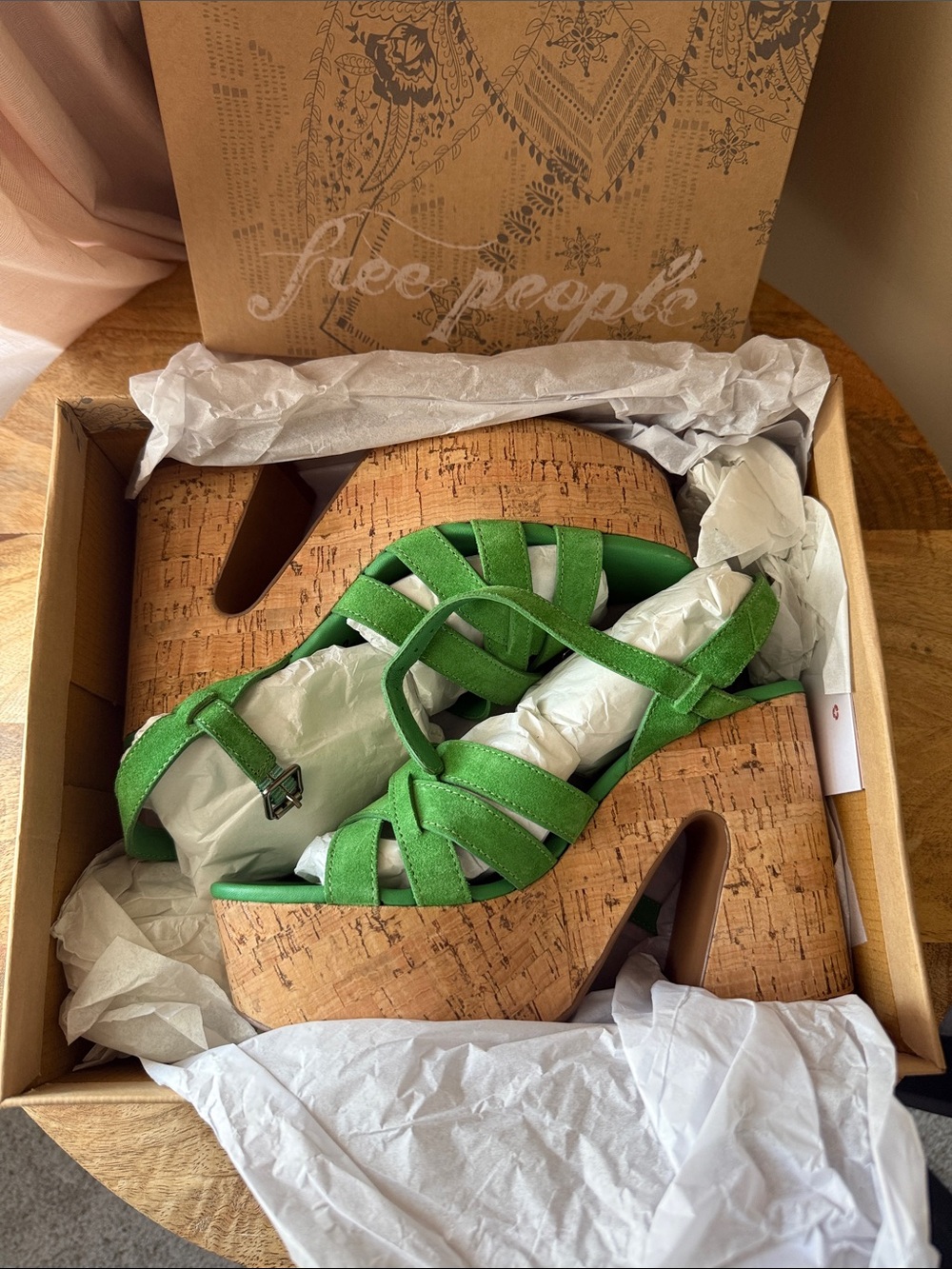Free People Lisbon MJ Bright Green Cork Platform Sandals